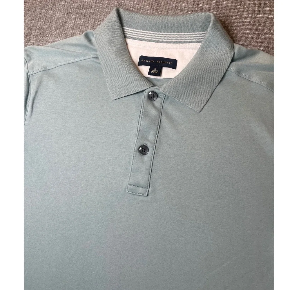 Banana Republic Mens Cotton Polo Shirt Sage Green‎ Blue Short Sleeve S 719494-01